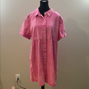 Amazon Pink Washed Button-Front Shirt Dress